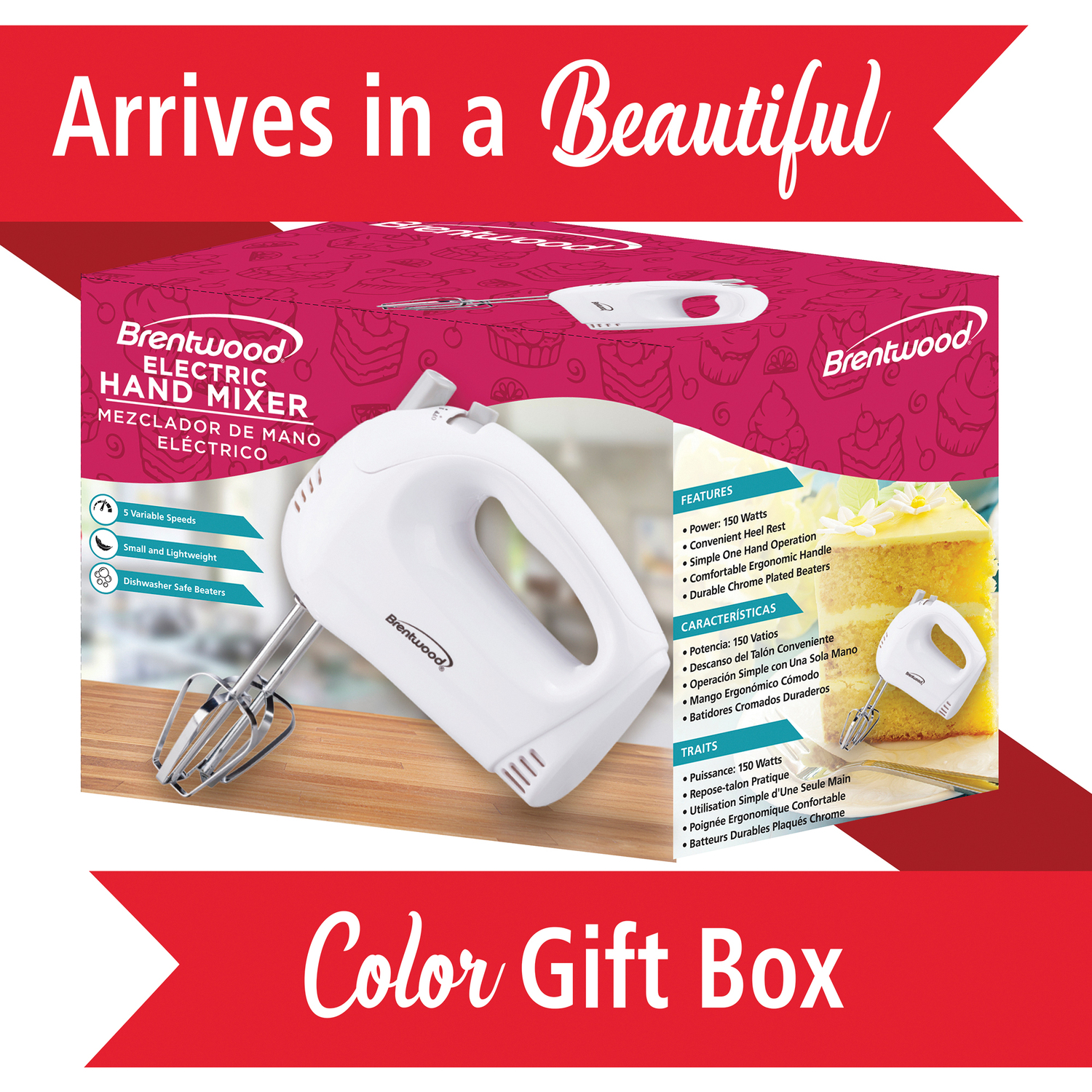 BRENTWOOD® 150-Watt 5-Speed Hand Mixer - Afbeelding 8 van 8